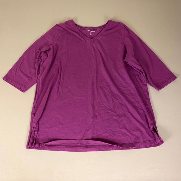 Woman Within Tunic Top Plus Size 1X Purple V-Neck 3/4 Sleeve Slit Hem‎ Casual - Picture 1 of 11